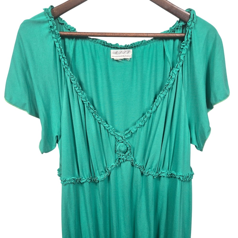 Ruffle V Neck Smocked Waist Midi Dress Teal M.S.S.P. Max Studio Size XL?